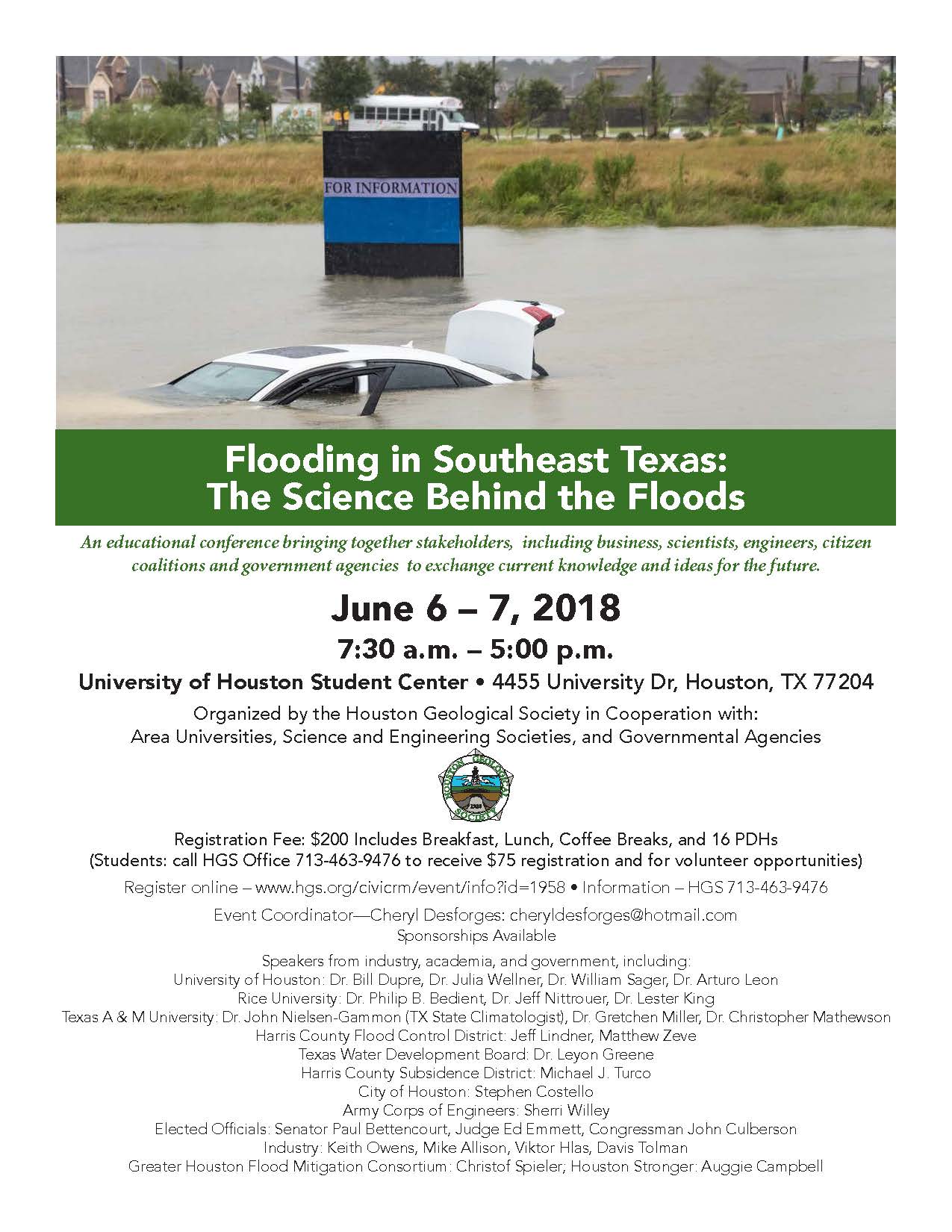 HGS Flood Conference: Flooding in Southeast Texas: The Science Behind The Floods @ University of Houston Student Center | Houston | Texas | United States